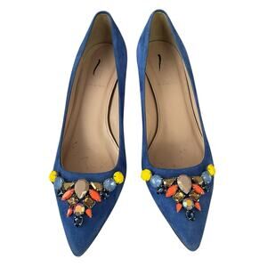J Crew COLLECTION Dulci Suede Kitten Heels Women’s Size 7.5 Jeweled Blue Italy